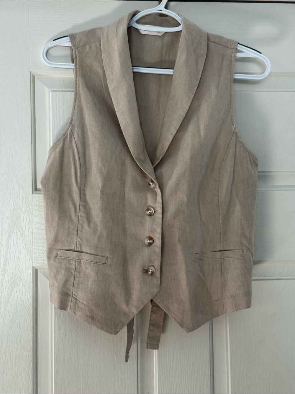 LC Lauren Conrad Linen-Blend Tan Vest with Shawl Collar